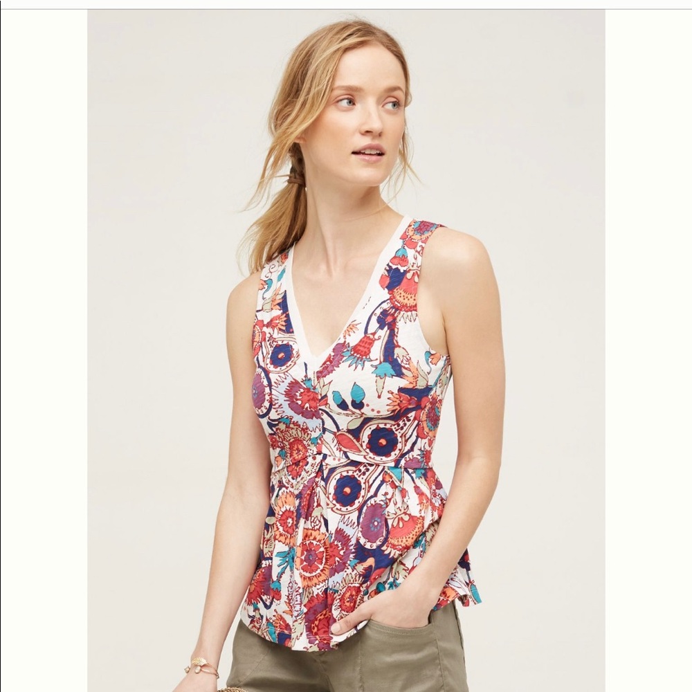 Anthropologie Deletta floral peplum tank